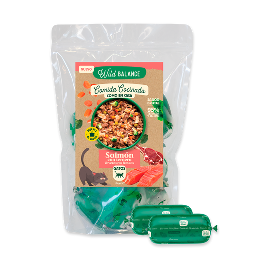 Wildbalance: Comida cocinada de ternera y salmón para gatos