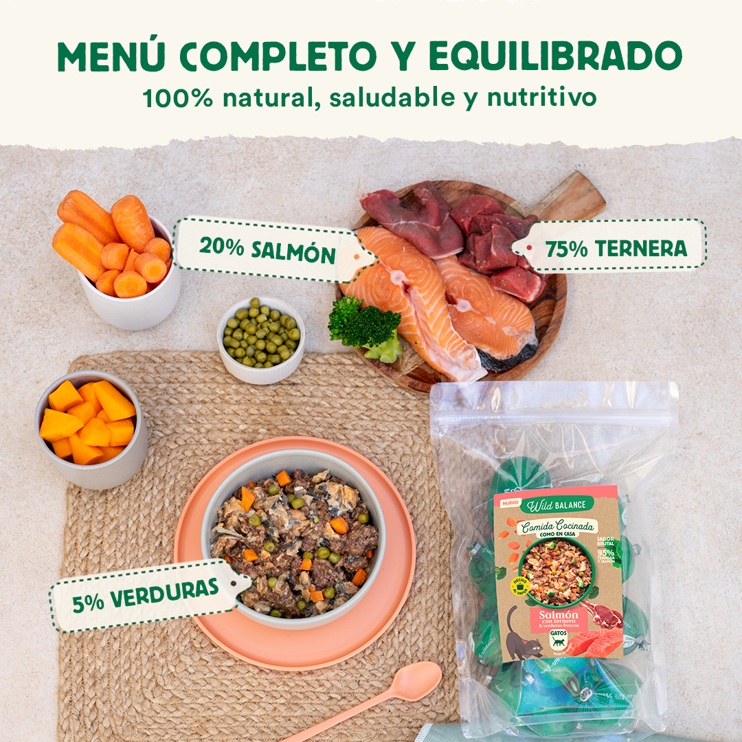 Wildbalance: Comida cocinada de ternera y salmón para gatos