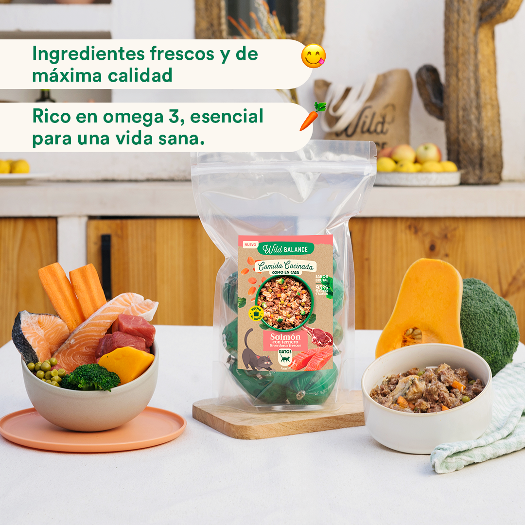 Wildbalance: Comida cocinada de ternera y salmón para gatos