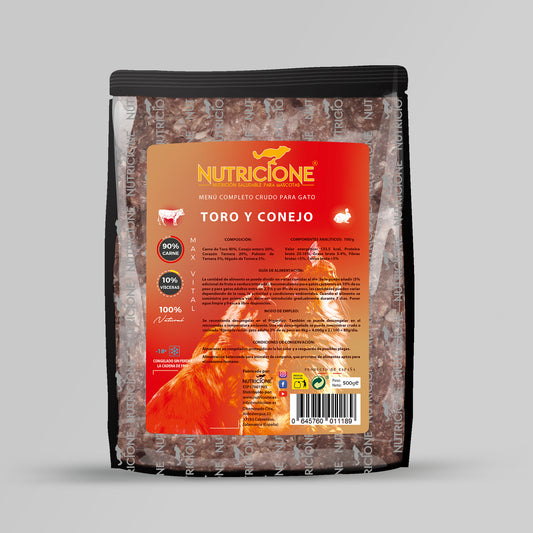 Nutricione Menú toro/conejo gatos 500g