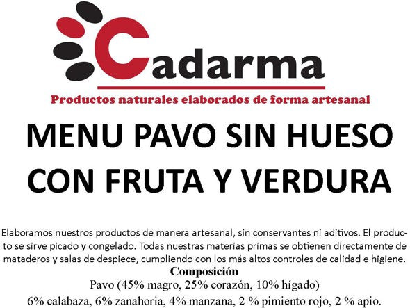 Cadarma Menú pavo sin hueso con fruta y verdura 1kg
